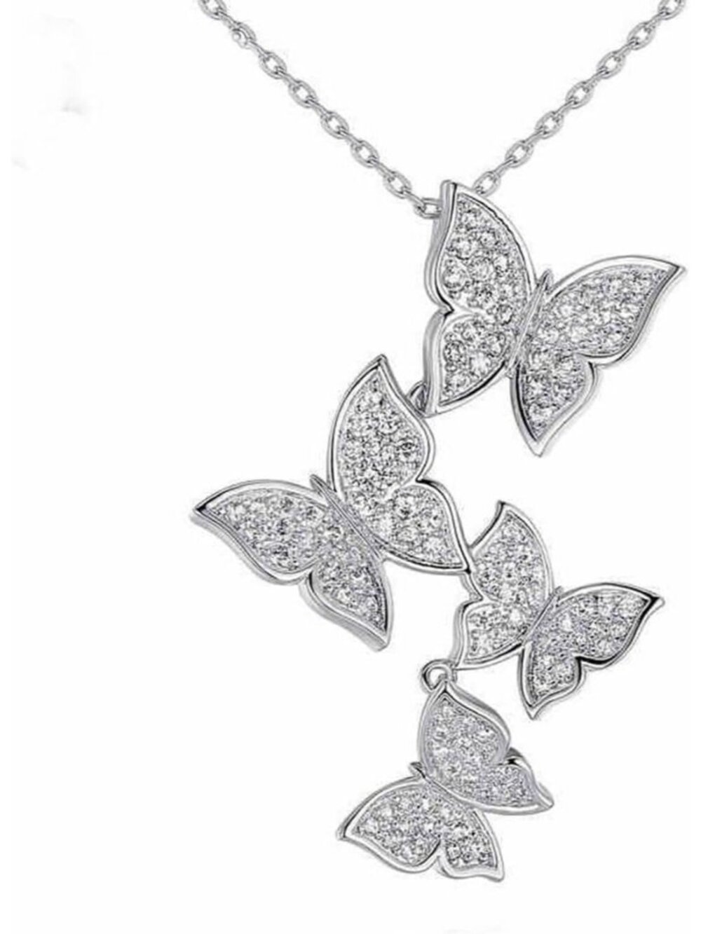 Real 925 Sterling Silver Long Zircon Butterfly Necklaces Pendant Fashion Sterlin
